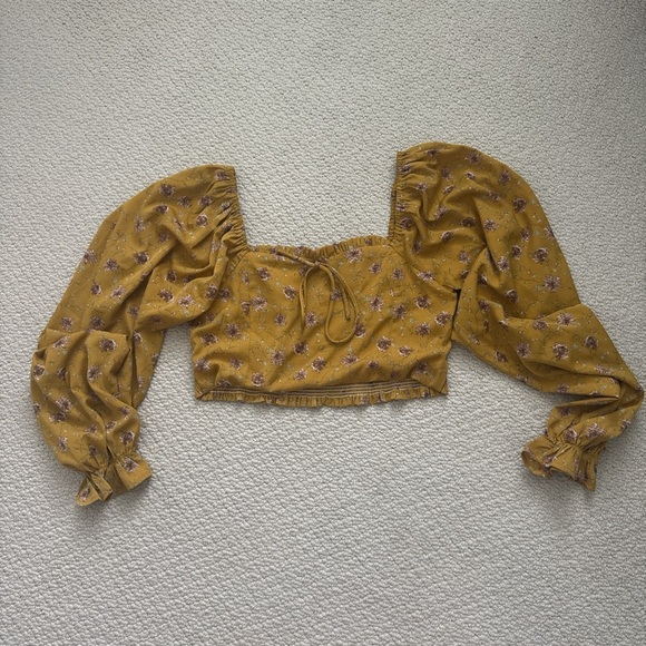 Altar'd State Yellow Puff Sleeve Crop Blouse - Picture 3 of 5